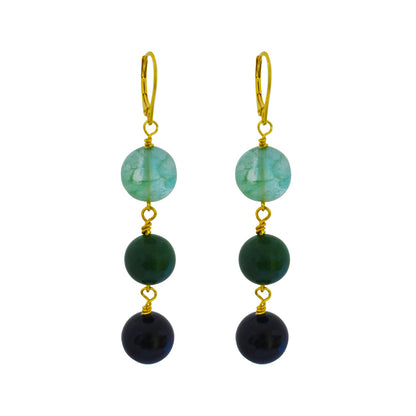 Green Quartz, Green Agate and Black Onyx Yellow Gold vermeil, 9k or 18k Gold Vermeil Earrings, Bloom Collection | by nlanlaVictory-0