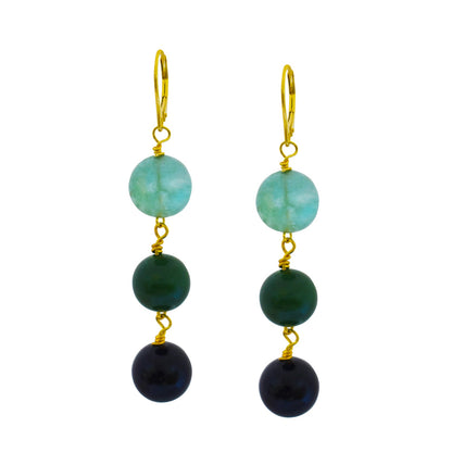 Green Quartz, Green Agate and Black Onyx Yellow Gold vermeil, 9k or 18k Gold Vermeil Earrings, Bloom Collection | by nlanlaVictory-3