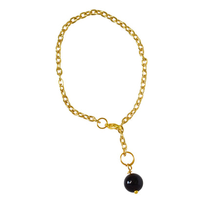 Black Onyx and pearl adjustable bracelet or anklet on gold plated chain | by Ifemi Jewels-2