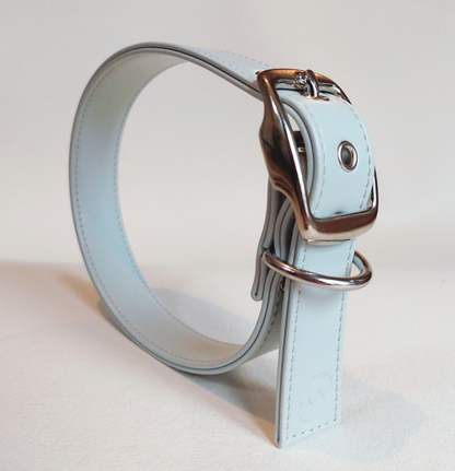 Ice blue vegan apple leather dog collar-0