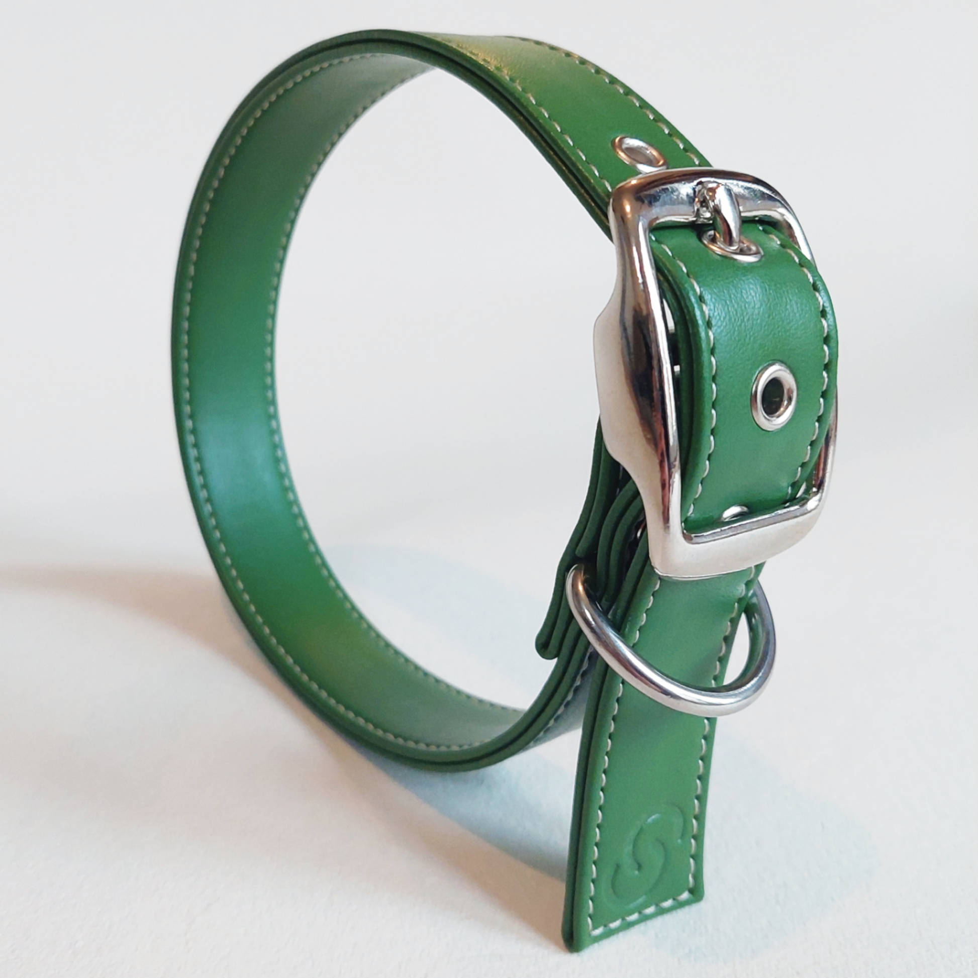 Forest green vegan apple leather dog collar-0