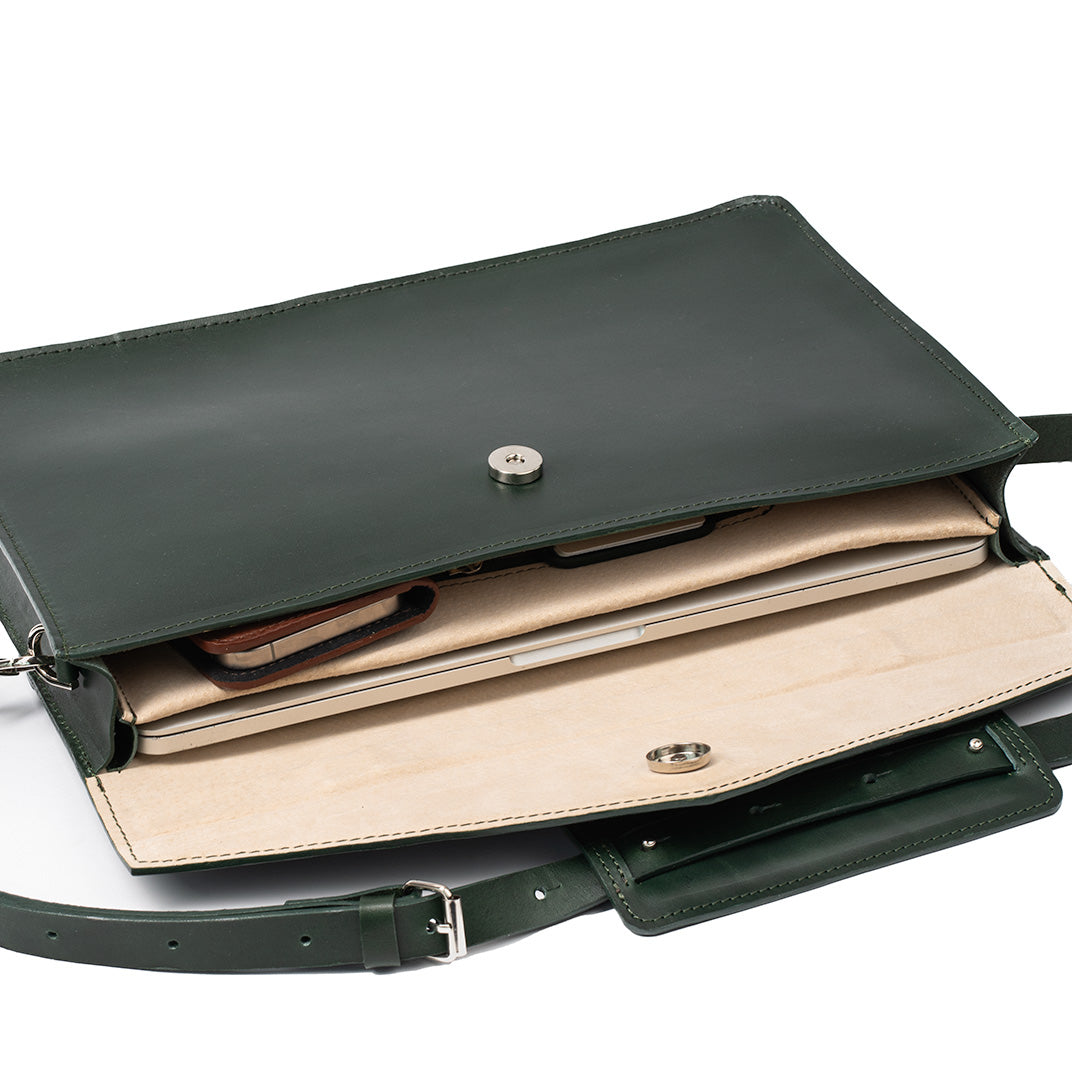 Leather Briefcase (Forest Green)-3