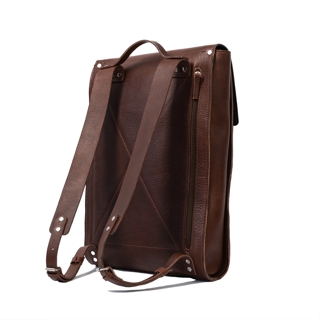 Leather laptop backpack - The Minimalist (Mahogany)-0