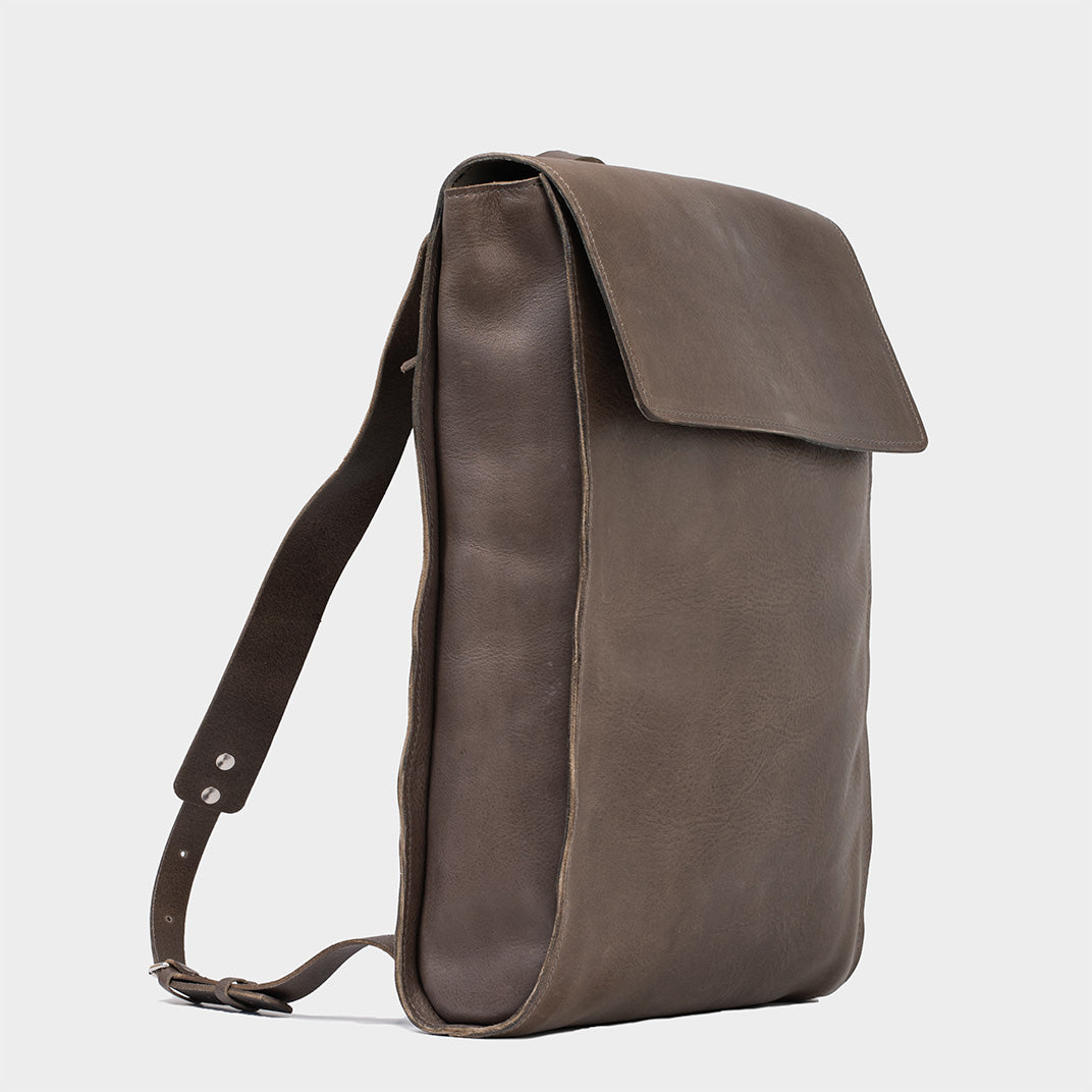 Leather laptop backpack - The Minimalist (Gray)-0