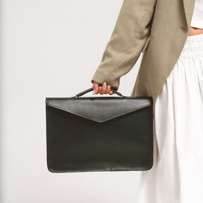 Leather Briefcase (Forest Green)-2