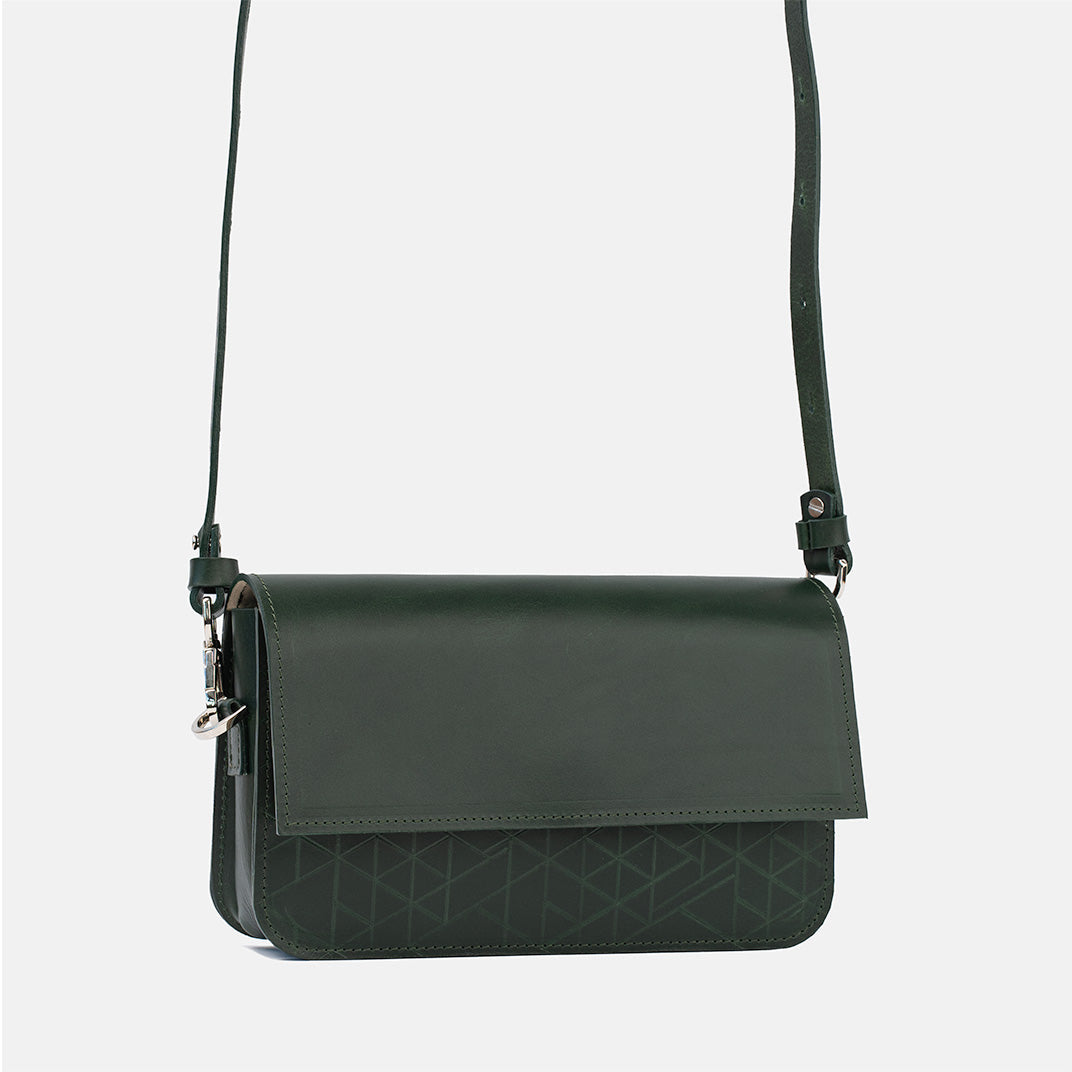 Leather Shoulder Bag - Curie (Green Vectors)-0