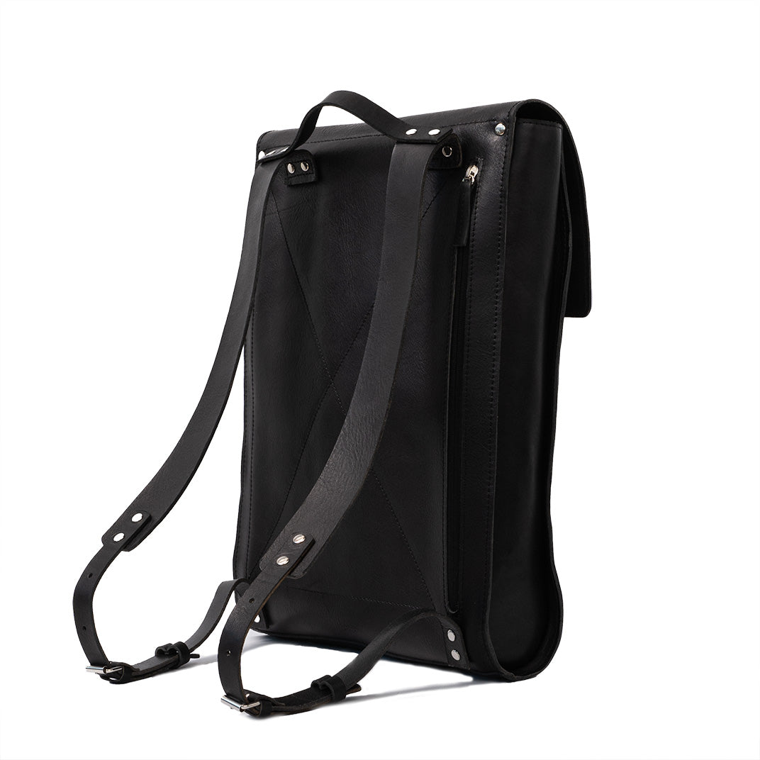 Leather laptop backpack - The Minimalist (Black)-0