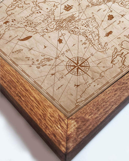 Wooden World Map Vintage, in an oak frame-2