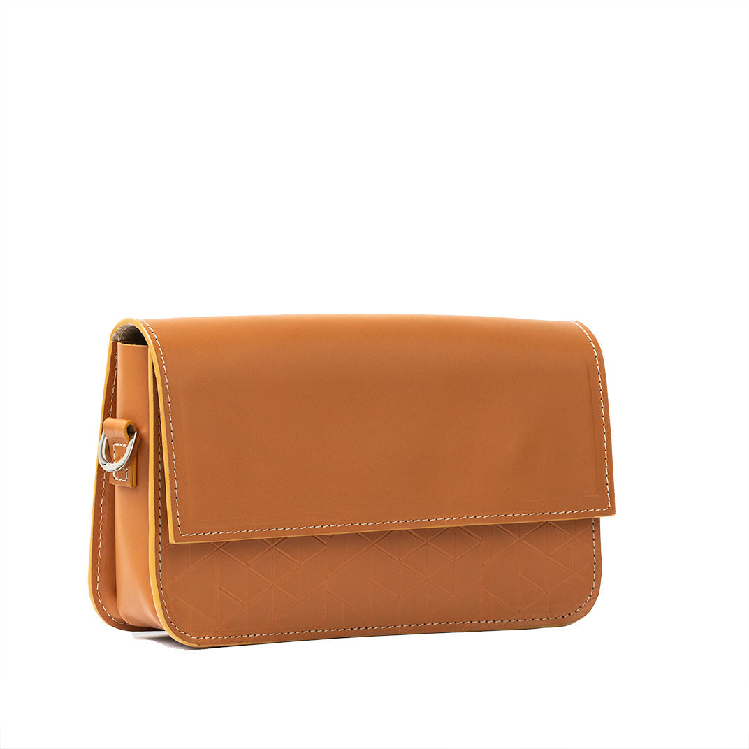 Leather Shoulder Bag - Curie (Orange Vectors)-3