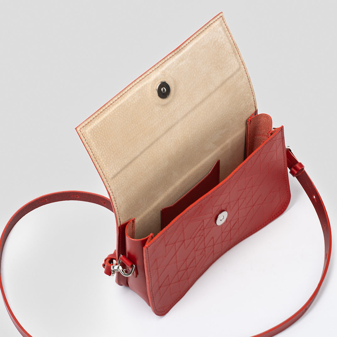 Leather Shoulder Bag - Curie (Red Vectors)-2