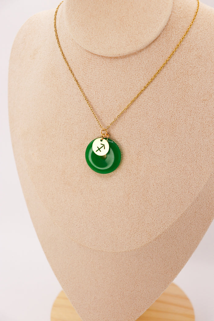 PERSONNALISÉ | Pendentif Donut en Jade + Charm Astro-13