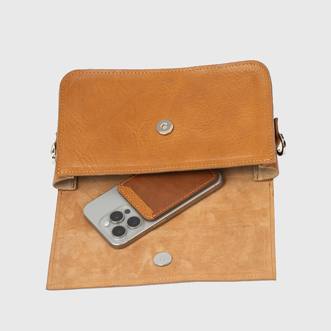 Leather Shoulder Bag - Curie  (Camel)-1